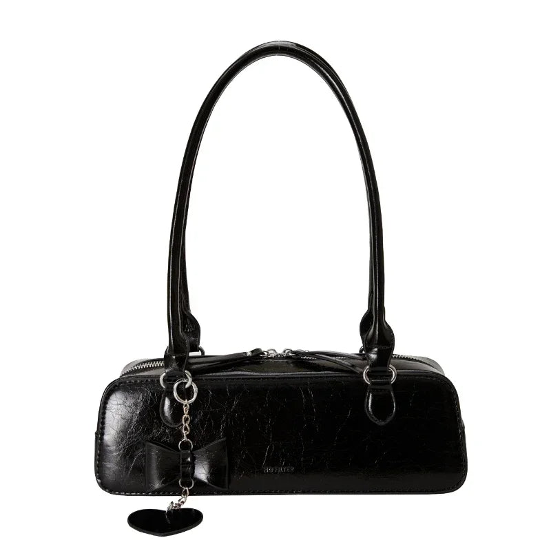 Textured Faux Leather Baguette Bag