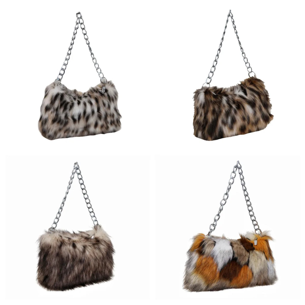 Luxury Leopard Design Plush Underarm Bag
