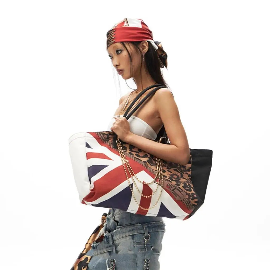 Leopard Print Union Jack Chain Tote Bag