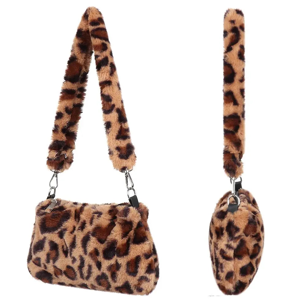 Leopard Plush Animal Print Messenger Bag
