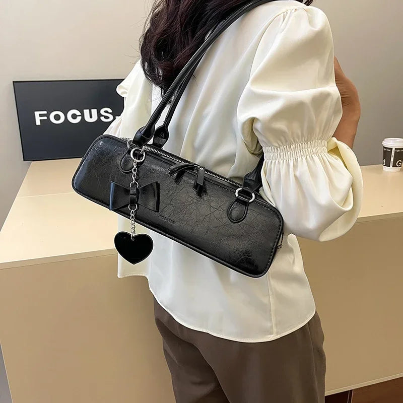 Textured Faux Leather Baguette Bag