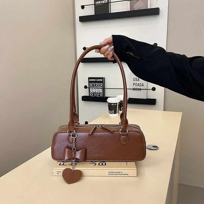 Textured Faux Leather Baguette Bag