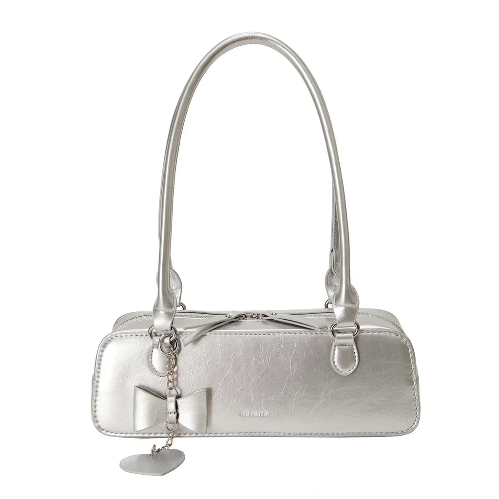 Textured Faux Leather Baguette Bag