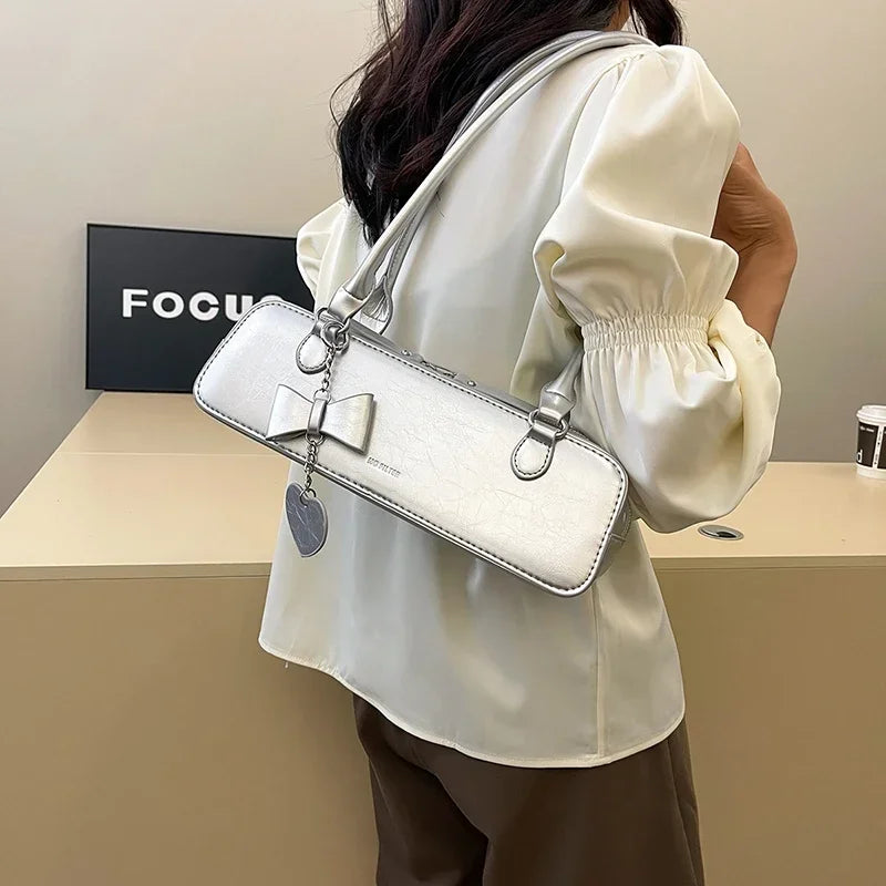 Textured Faux Leather Baguette Bag