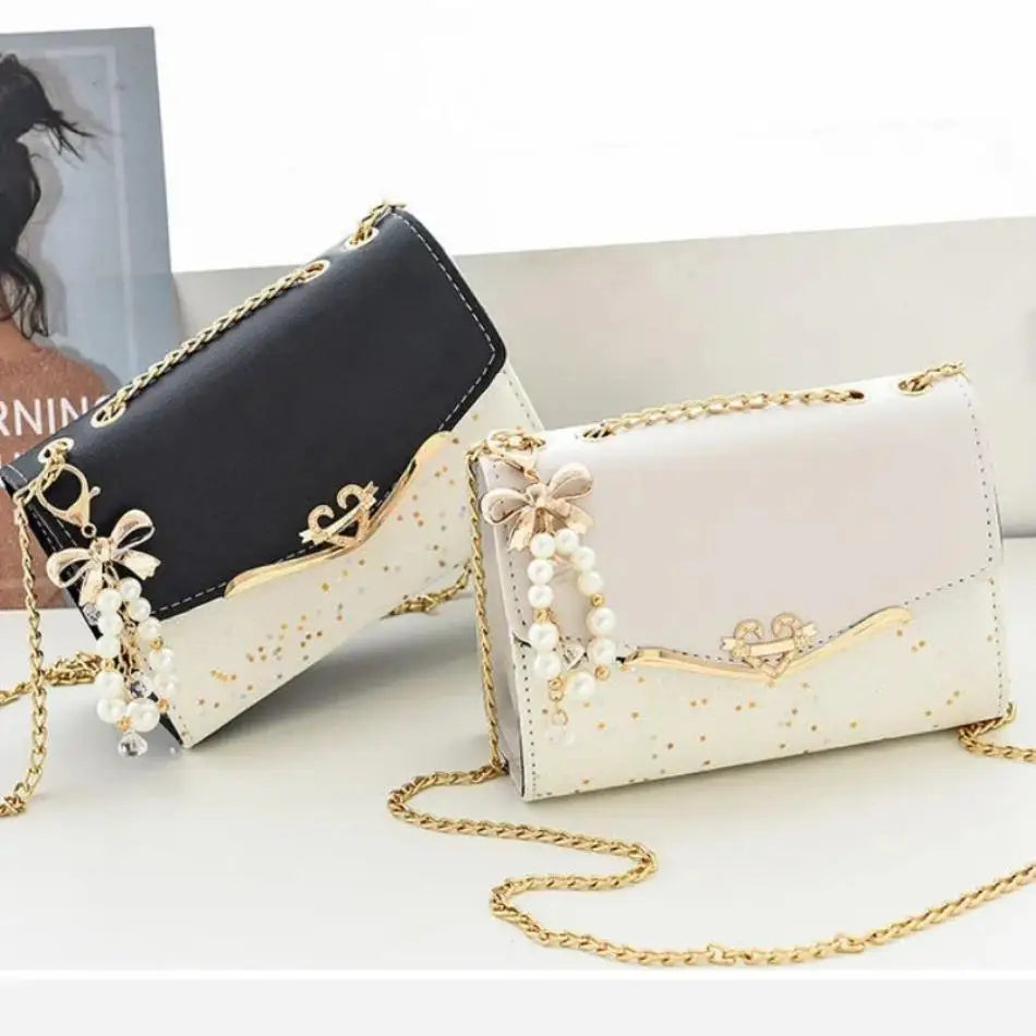 Mini White Glitter Flap Bag with Heart Hardware
