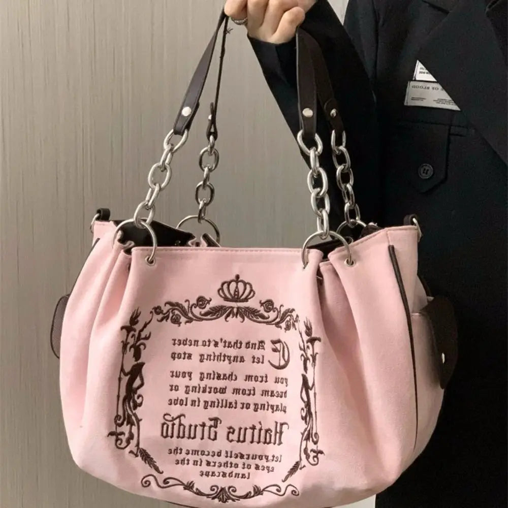 Canvas Slouchy Tote with Chain Straps