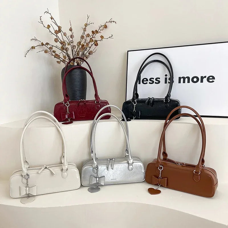 Textured Faux Leather Baguette Bag