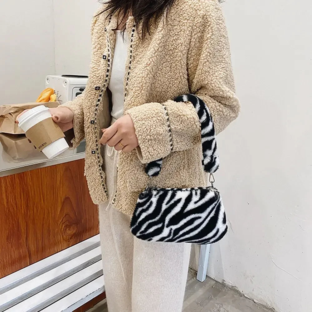 Leopard Plush Animal Print Messenger Bag