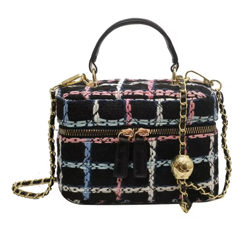 Plaid Print Tweed Crossbody Bag