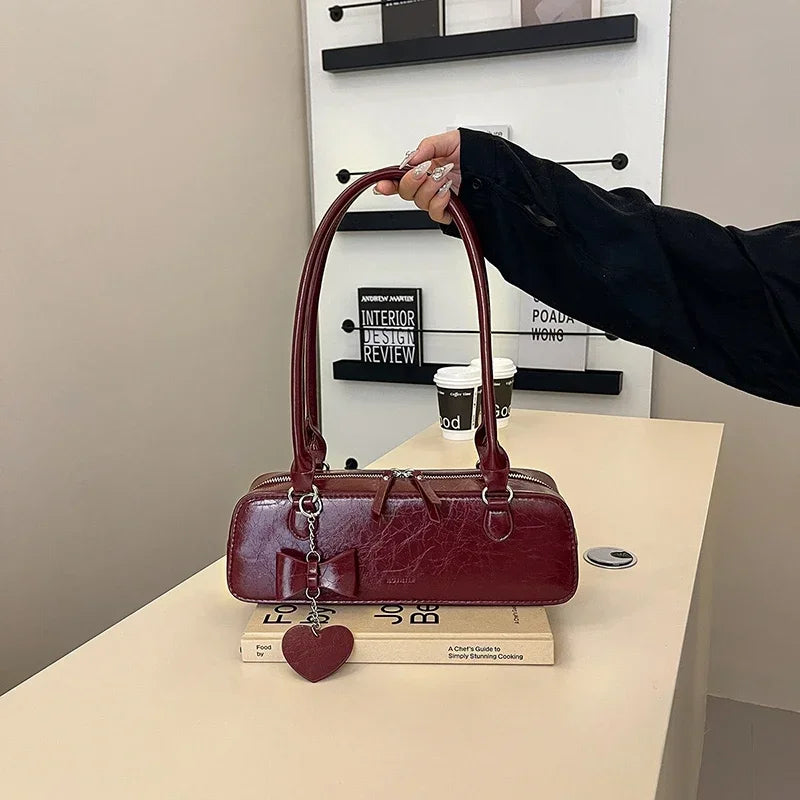 Textured Faux Leather Baguette Bag