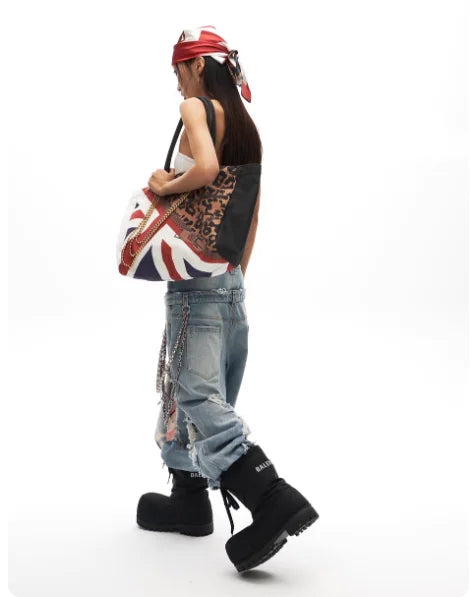 Leopard Print Union Jack Chain Tote Bag