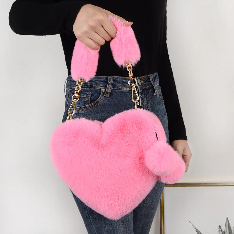 Faux Fur Heart Handbag