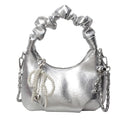 Pleated Handle Design Pearl Bow Handbag