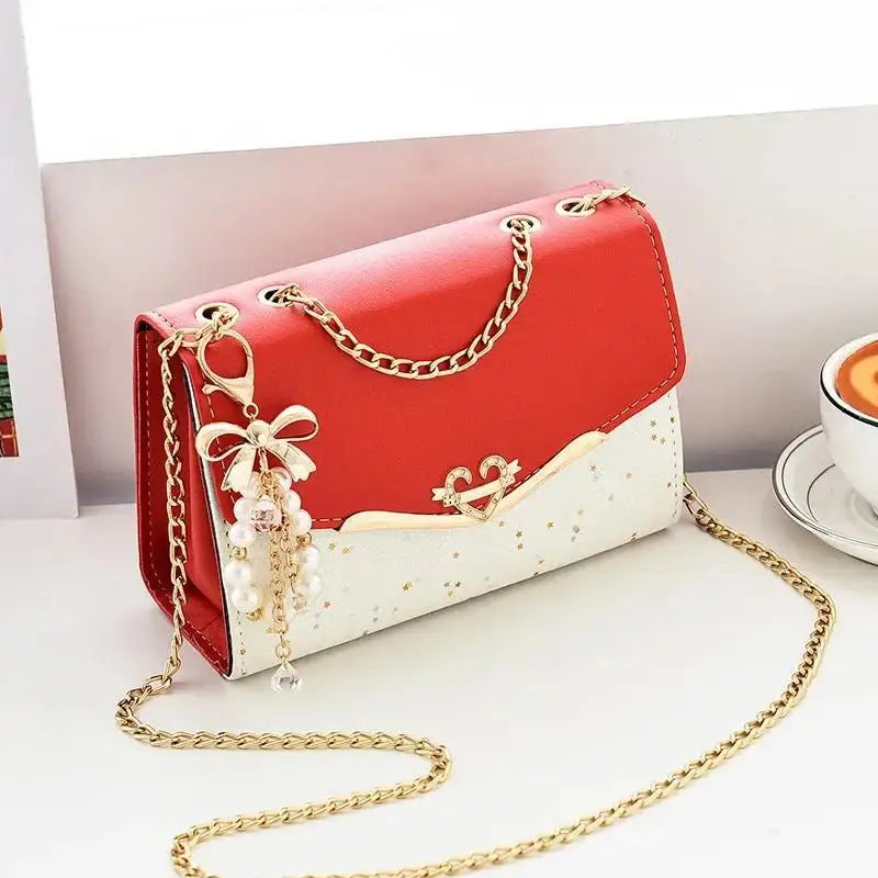Mini White Glitter Flap Bag with Heart Hardware