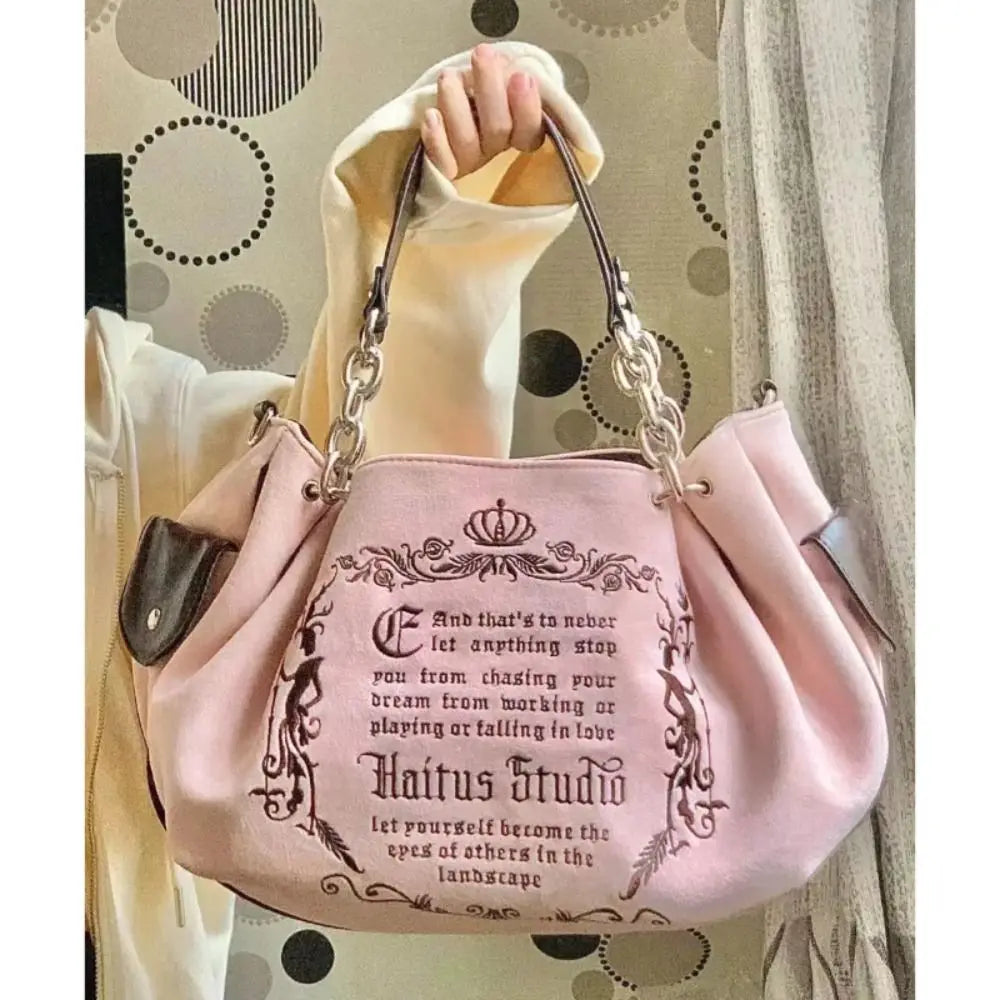Canvas Slouchy Tote with Chain Straps