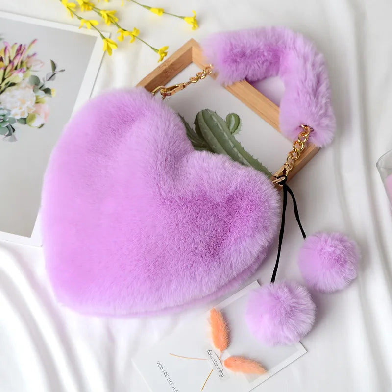 Faux Fur Heart Handbag