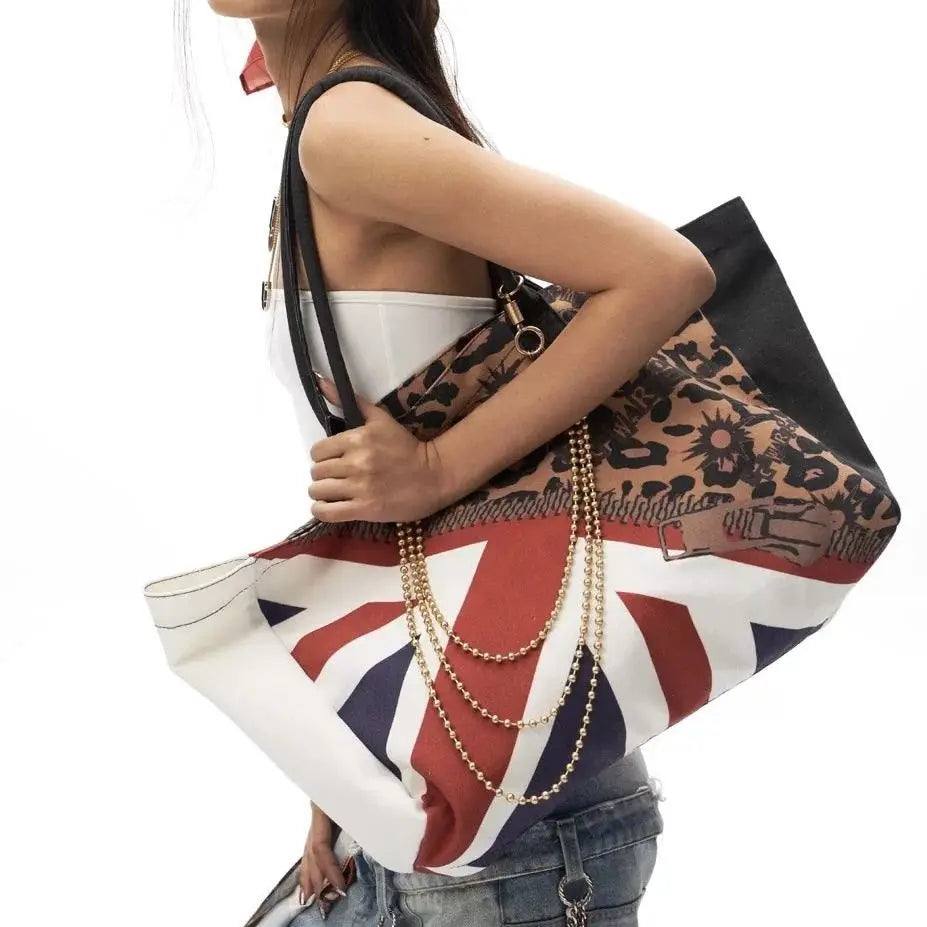 Leopard Print Union Jack Chain Tote Bag