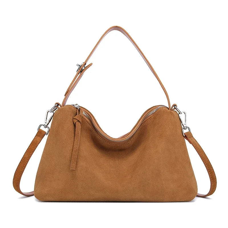 Frosted Cow Leather Shoulder Bag
