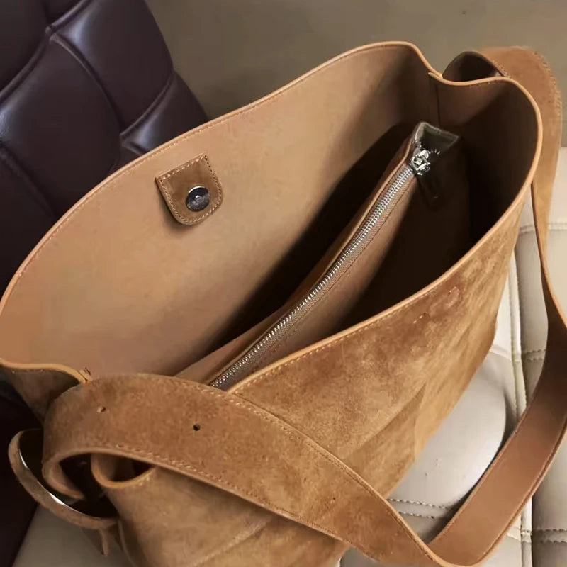 Leather Tote Bag with Buckle Strap