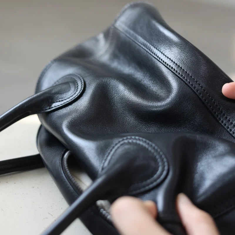 Minimalist Zip-Top Brown Bowler Handbag