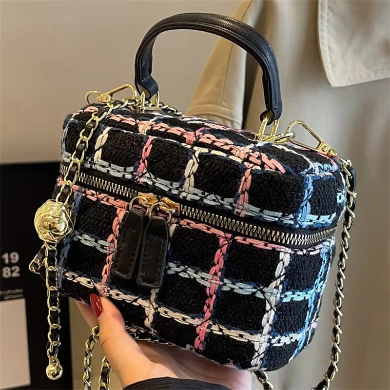 Plaid Print Tweed Crossbody Bag