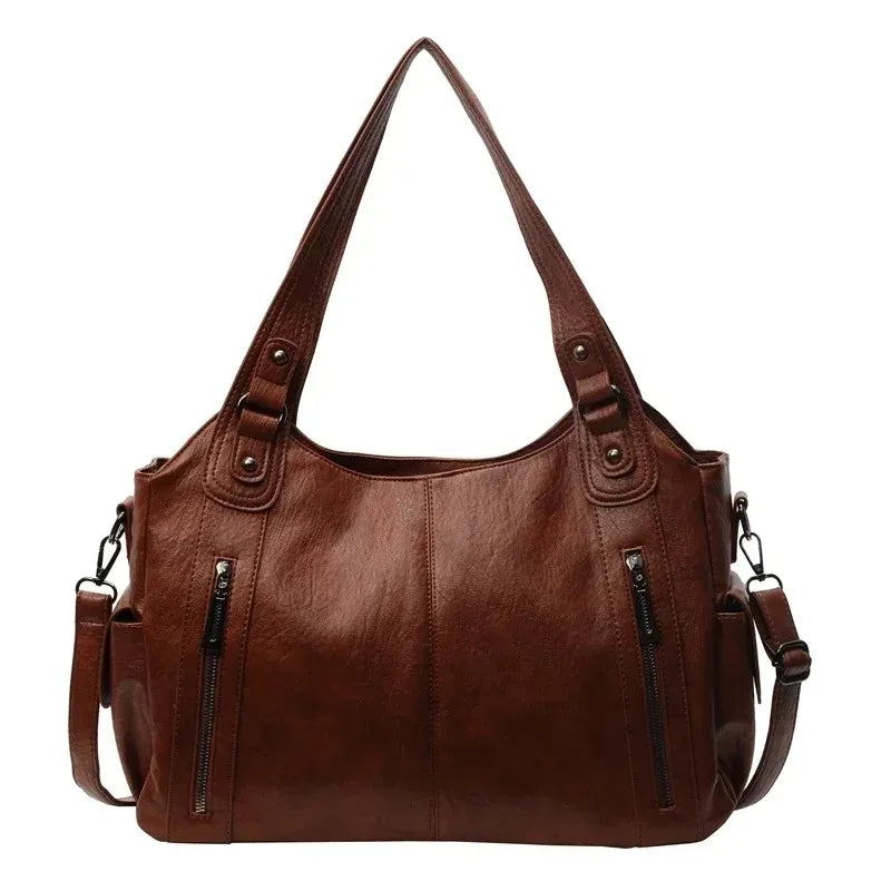 Soft Leather Multi-Pocket Hobo Bag