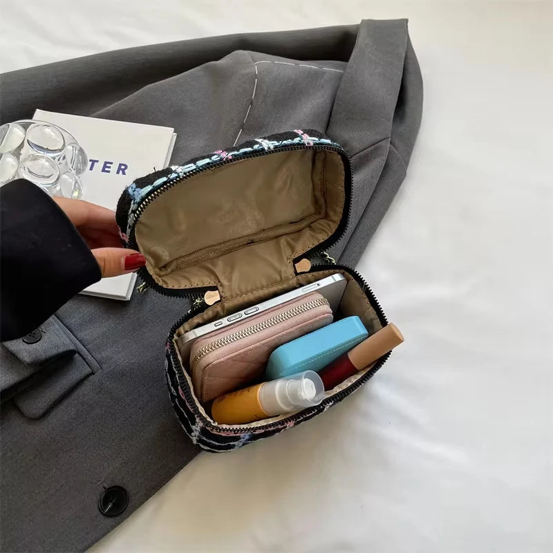 Plaid Print Tweed Crossbody Bag