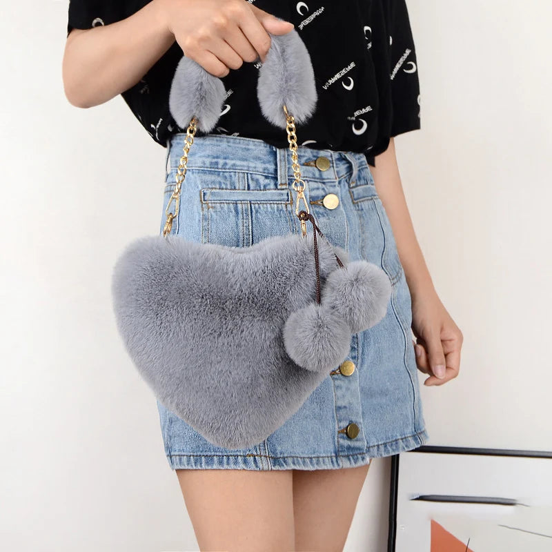 Faux Fur Heart Handbag