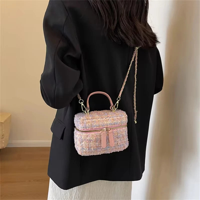 Plaid Print Tweed Crossbody Bag