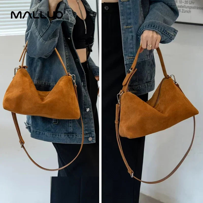 Frosted Cow Leather Shoulder Bag