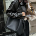 Leather Tote Bag with Buckle Strap