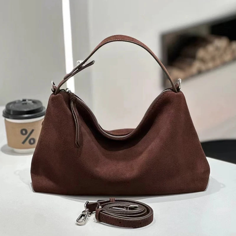 Frosted Cow Leather Shoulder Bag