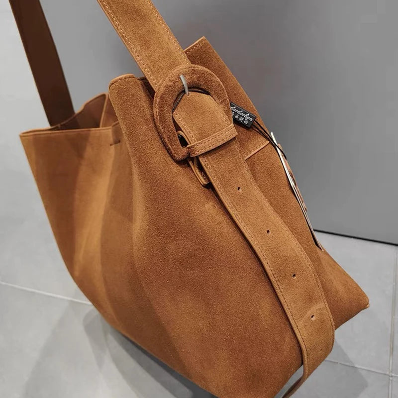 Leather Tote Bag with Buckle Strap