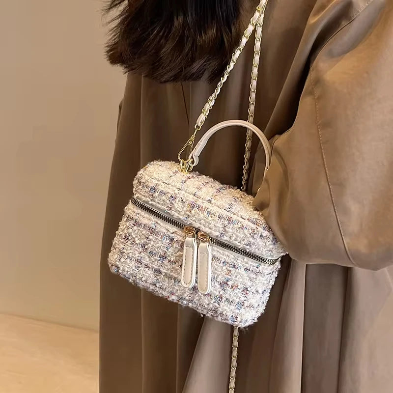Plaid Print Tweed Crossbody Bag