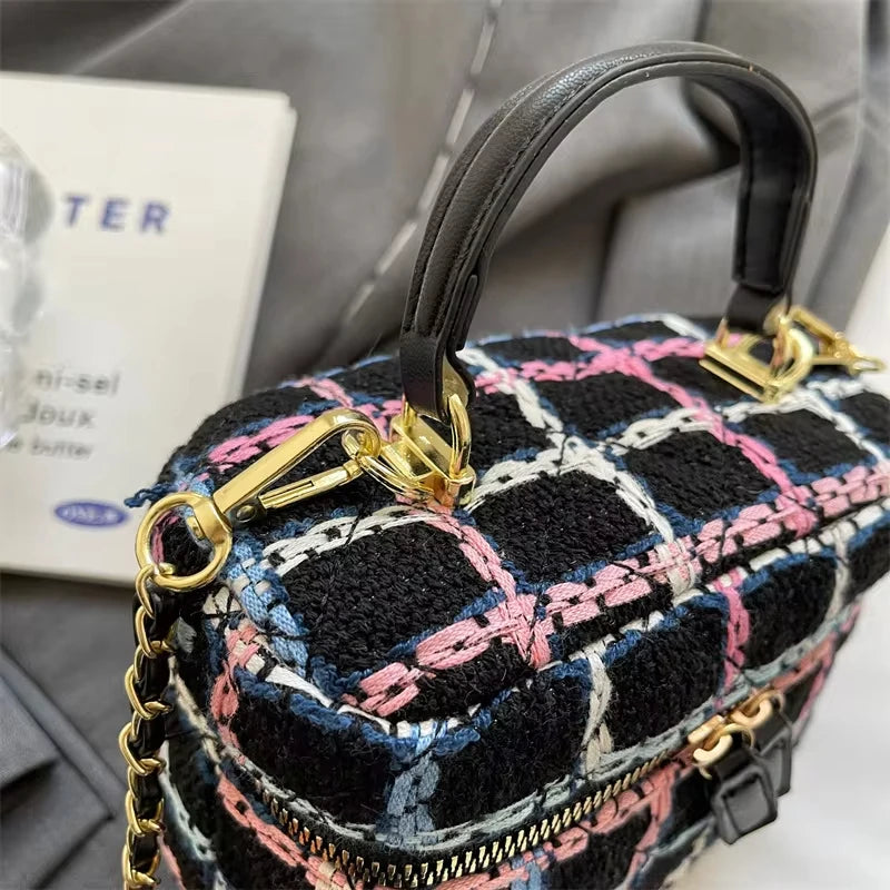 Plaid Print Tweed Crossbody Bag
