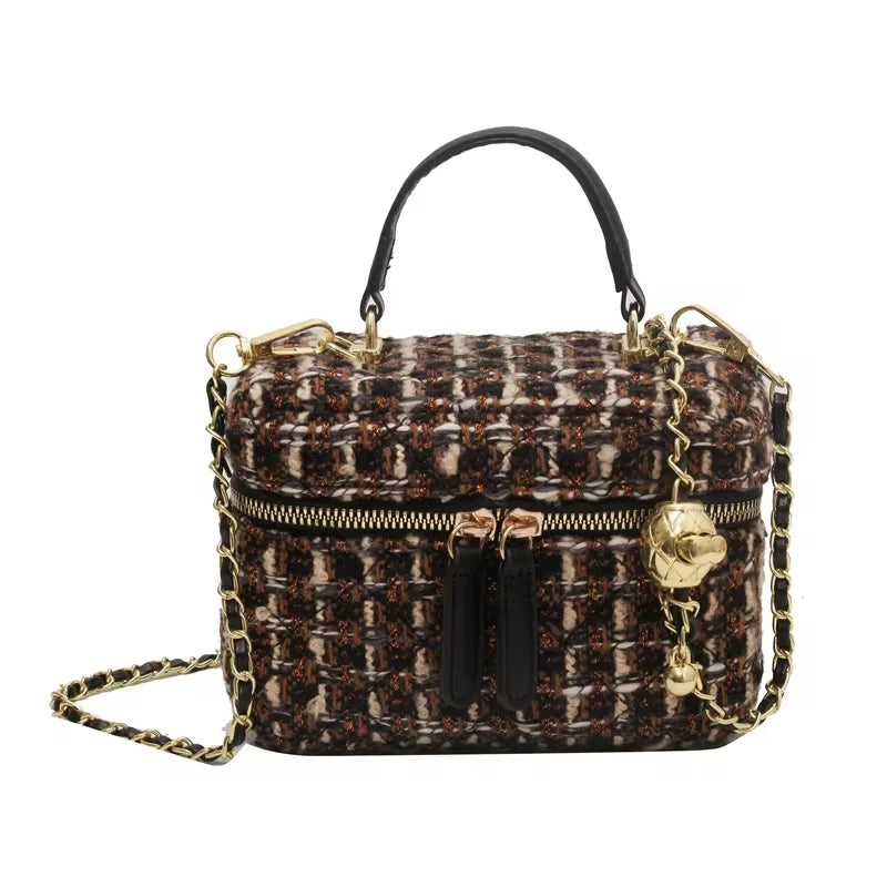 Plaid Print Tweed Crossbody Bag