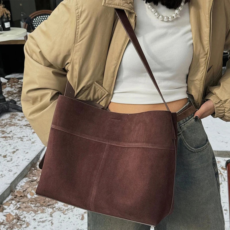Leather Tote Bag with Buckle Strap