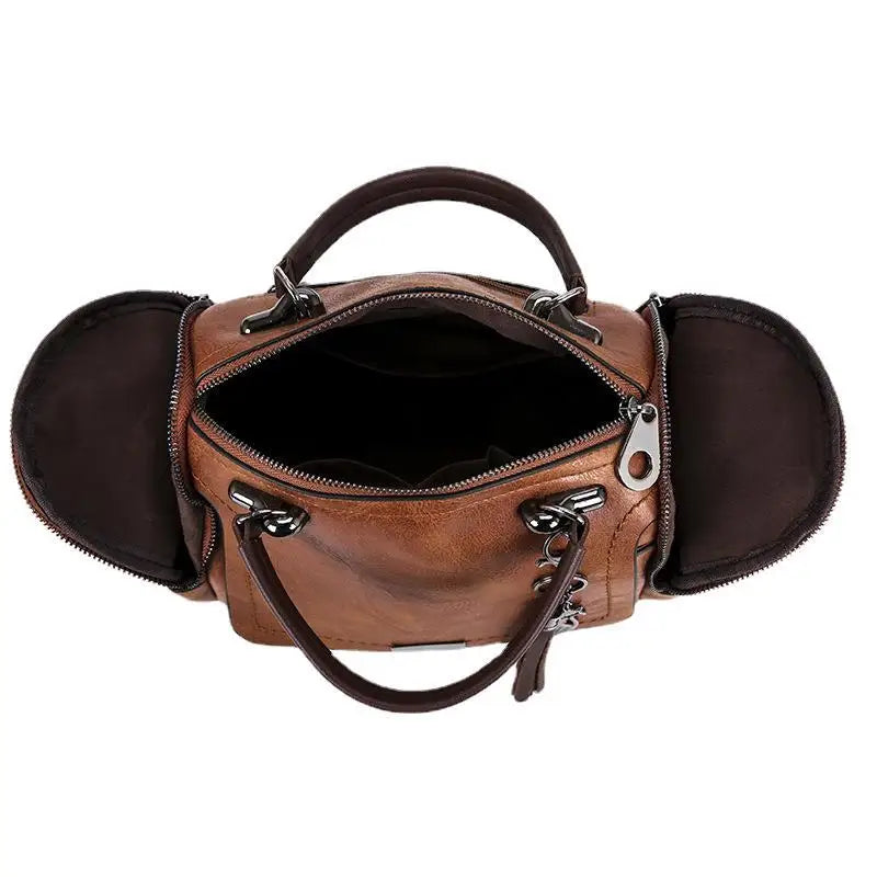 Textured Faux Leather Satchel Bag with Tassel Charm and Metal Latch